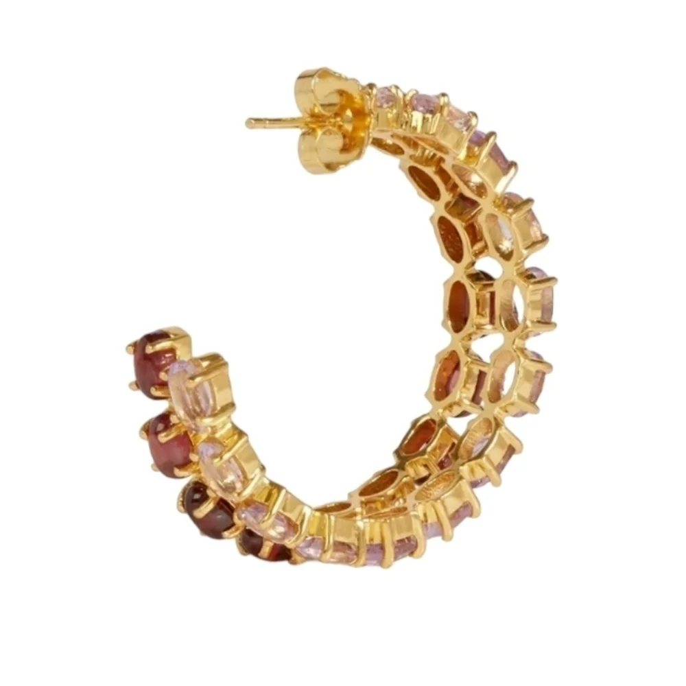 Bounkit Magaly Hoop Earrings, Amethyst | Garnet | Goldtone, NWT